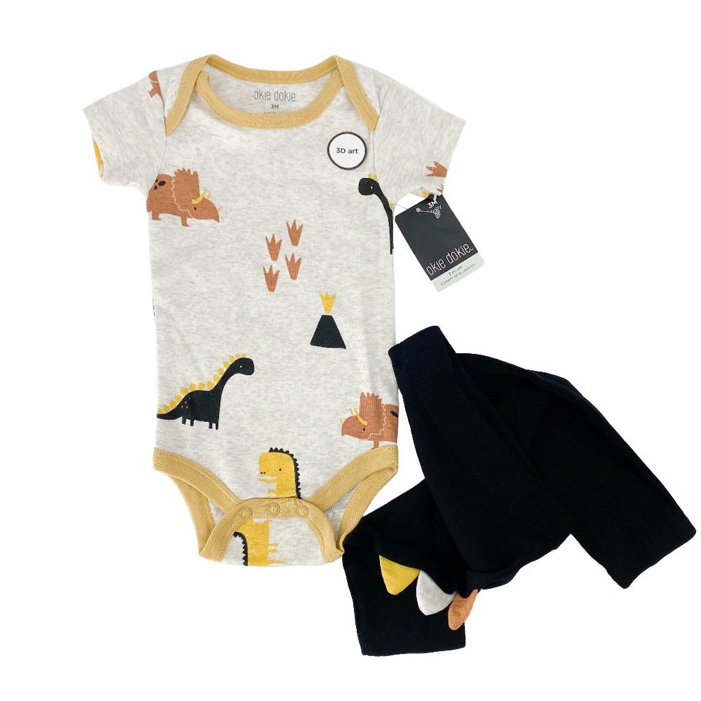 OK!E DOKIE 3D Art Dinosaur Bodysuit Pant 2 PC Set